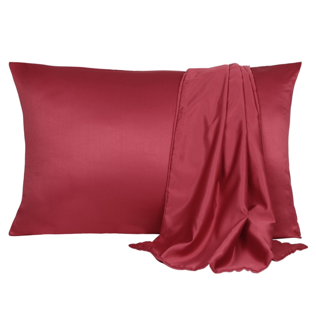 Unique Bargains Silky Satin Pillow Cases Covers Set of 2 Burgundy Standard