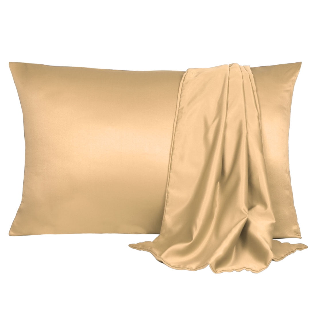 Unique Bargains Silky Satin Pillow Cases Covers Set of 2 Caramel King