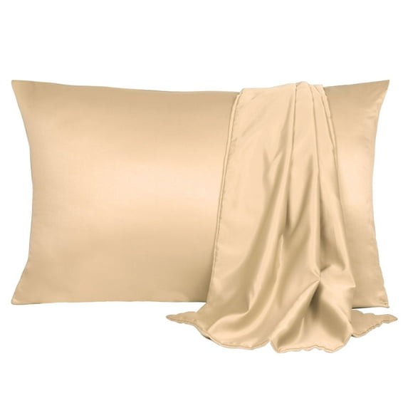 Unique Bargains Silky Satin Pillow Cases Covers Set of 2 Champagne King