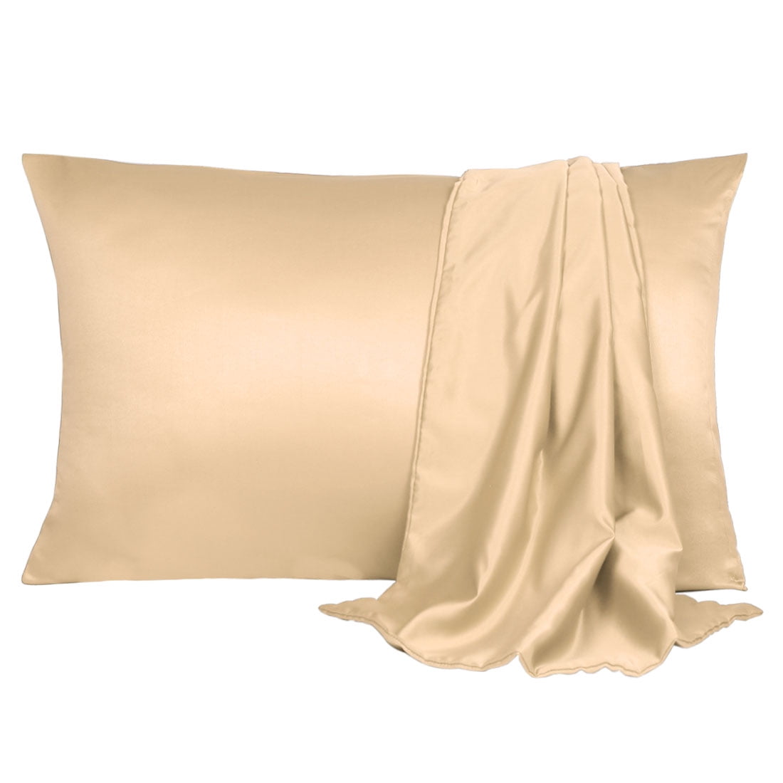 Unique Bargains Silky Satin Pillow Cases Covers Set of 2 Champagne Standard