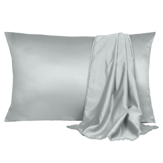 Unique Bargains Silky Satin Pillow Cases Covers Set of 2 Light Gray King