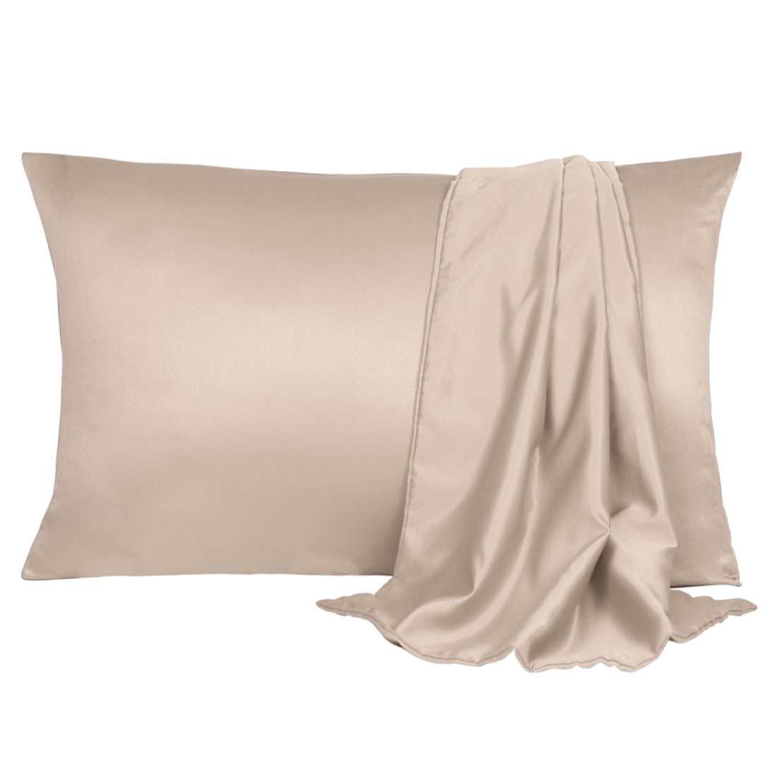 Unique Bargains Silky Satin Pillow Cases Covers Set of 2 Light Tan Queen