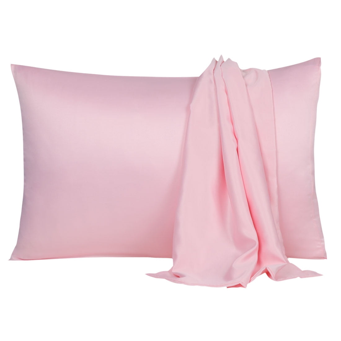 Unique Bargains Silky Satin Pillow Cases Covers Set of 2 Pink Queen