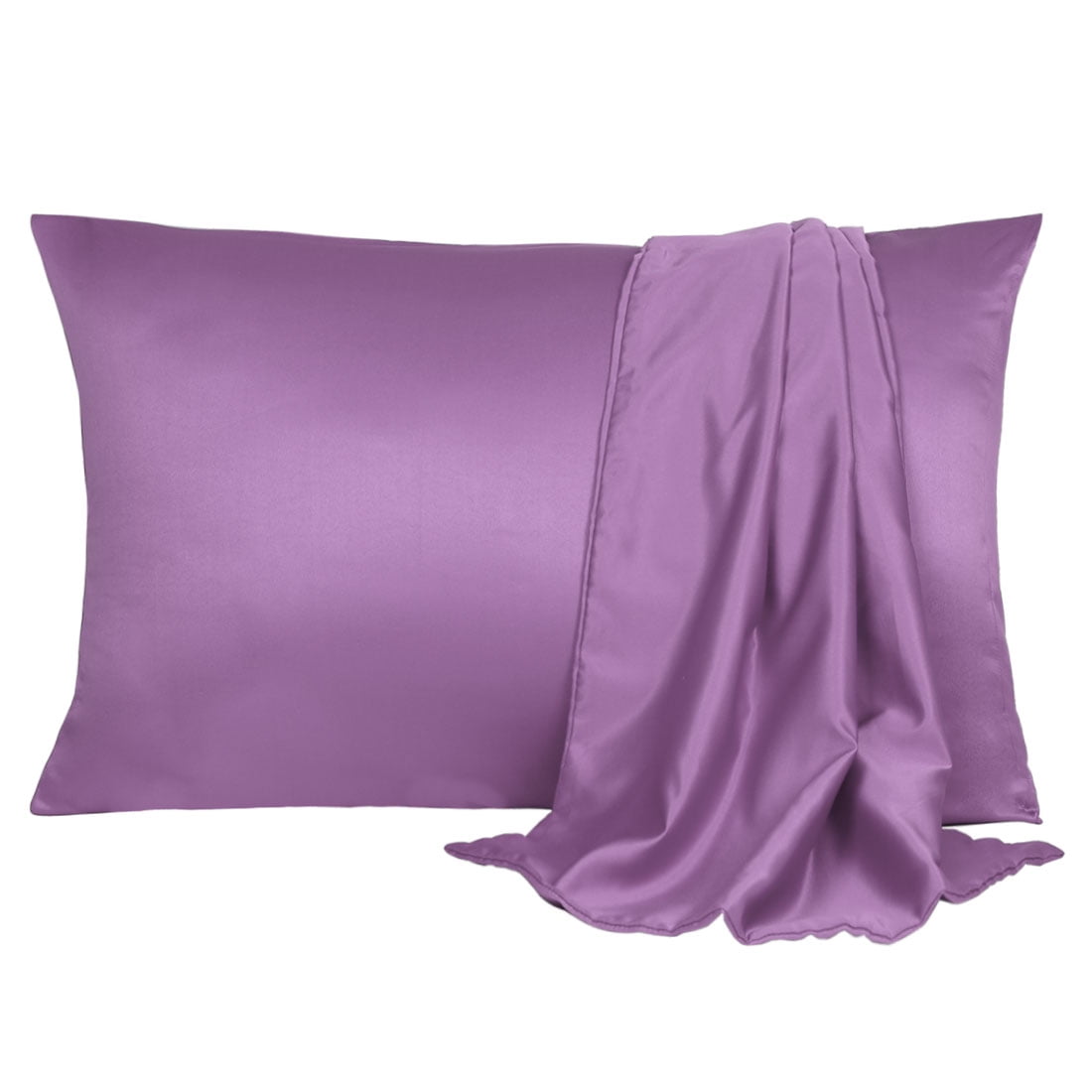 Unique Bargains Silky Satin Pillow Cases Covers Set of 2 Purple Queen
