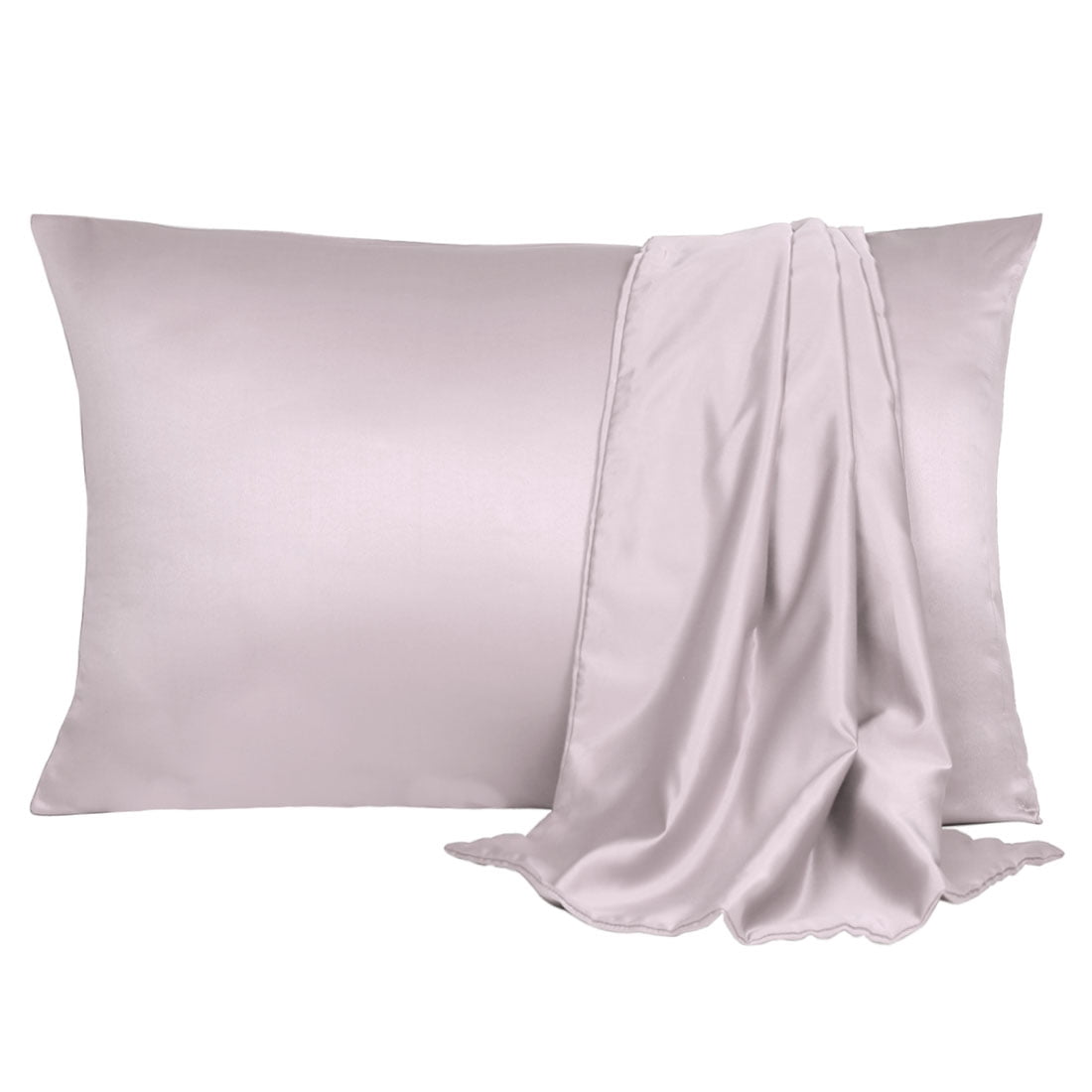 Unique Bargains Silky Satin Pillow Cases Covers Set of 2 Lavender Gray King