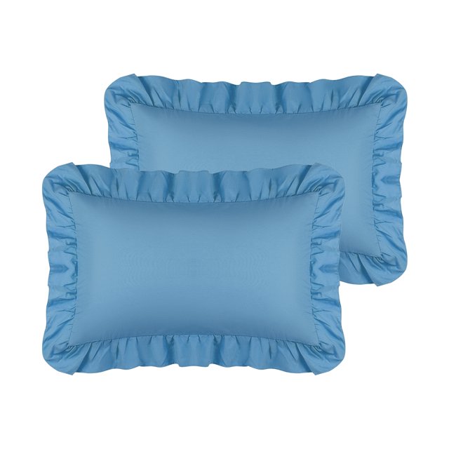 Unique Bargains Set of 2 Single Layer Ruffled Envelope Closure Pillow Shams Queen Blue