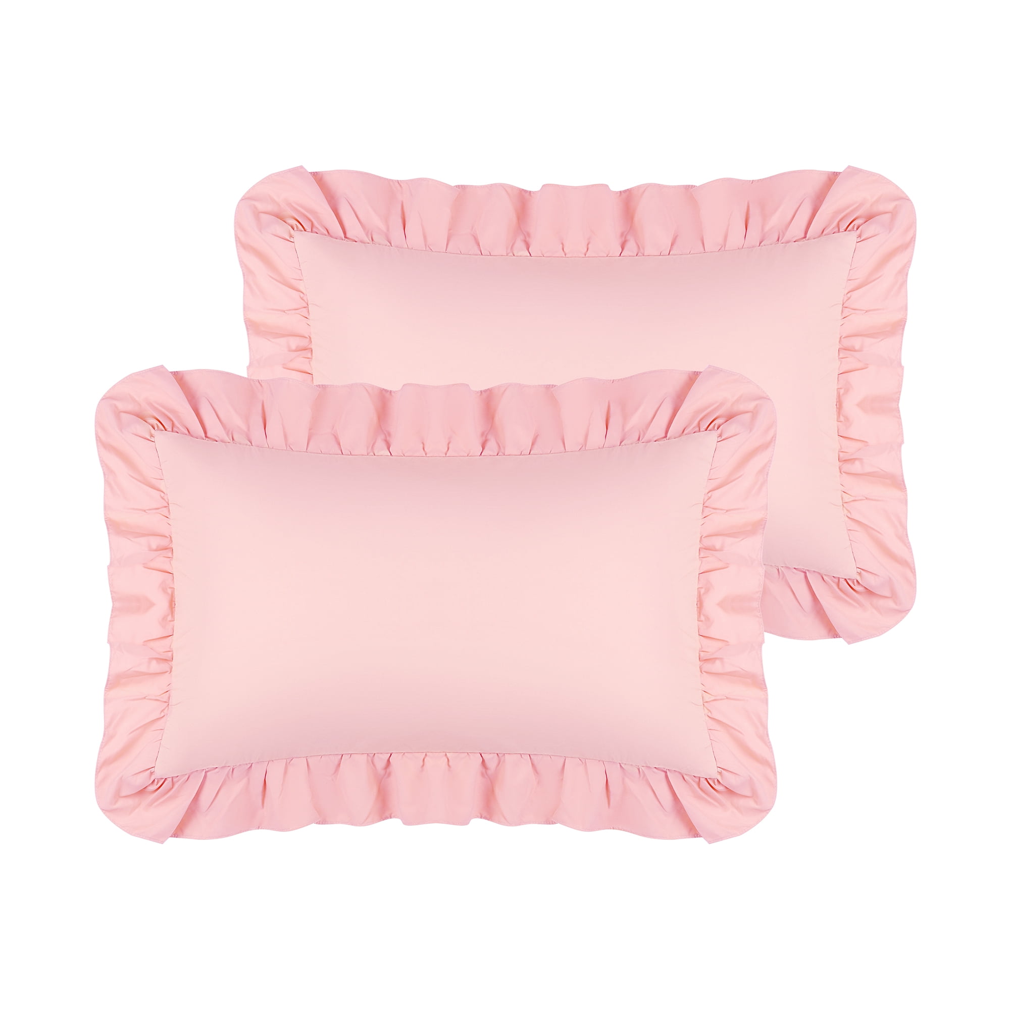 Unique Bargains Set of 2  Single Layer Ruffled Envelope Closure Pillow Shams Queen Pink