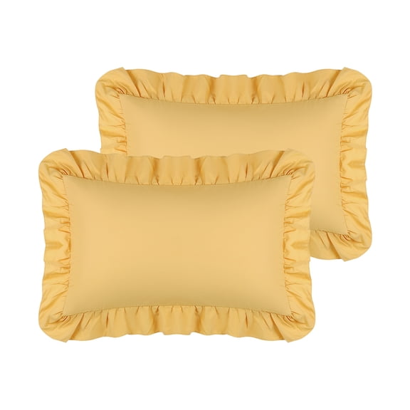 Unique Bargains Set of 2 Single Layer Ruffled Envelope Closure Pillow Shams Queen Yellow