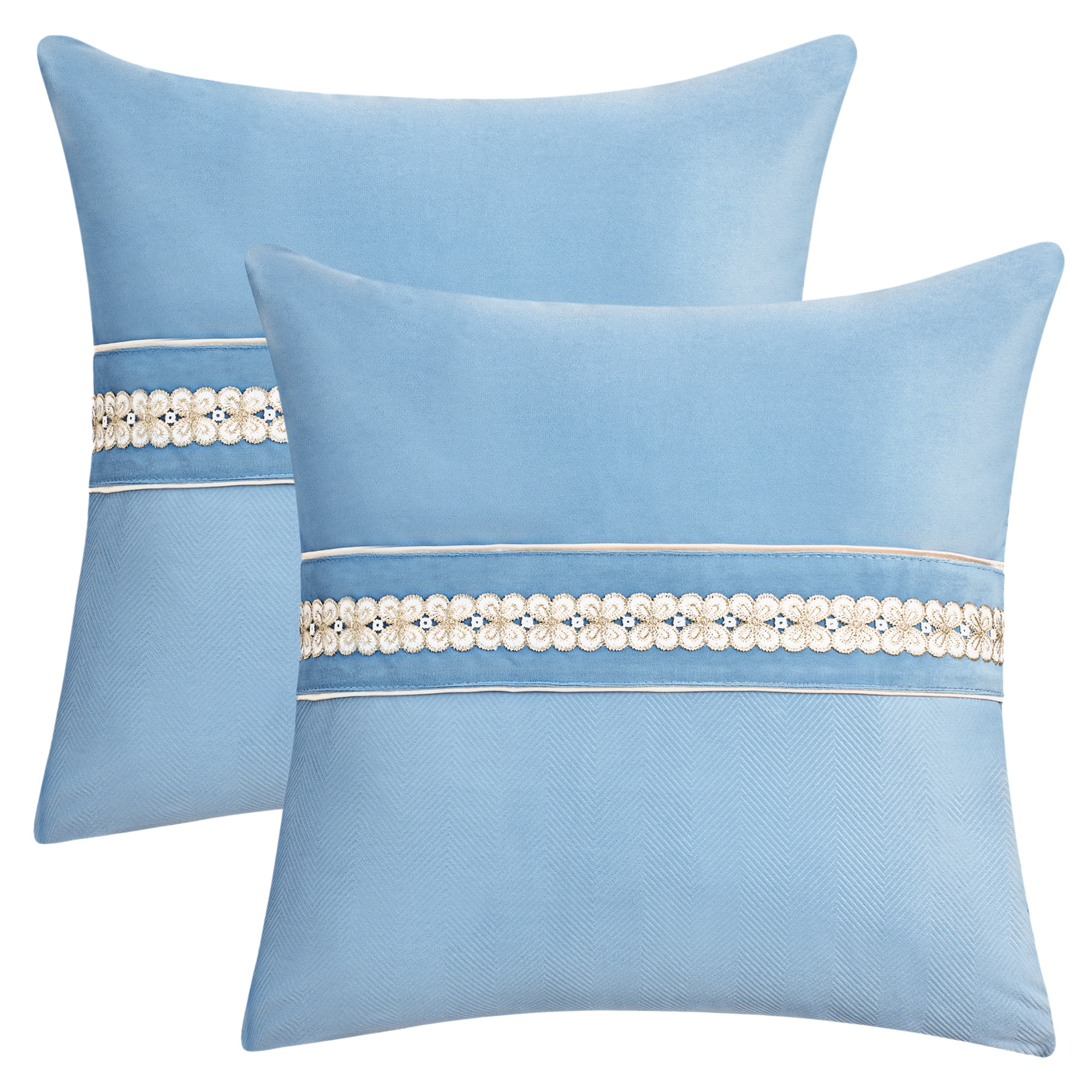 Unique Bargains Set of 2 Soft Throw Pillow Covers with Cute Embroidery Blue