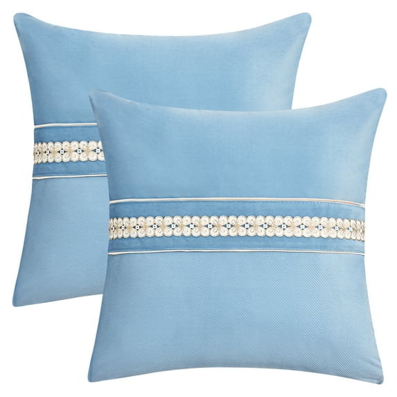 Unique Bargains Set of 2 Soft Throw Pillow Covers with Cute Embroidery Blue