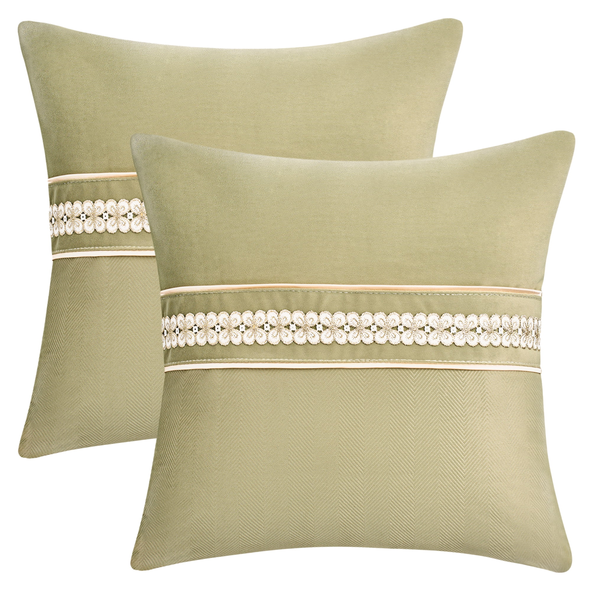 Unique Bargains Set of 2 Soft Throw Pillow Covers with Cute Embroidery Green