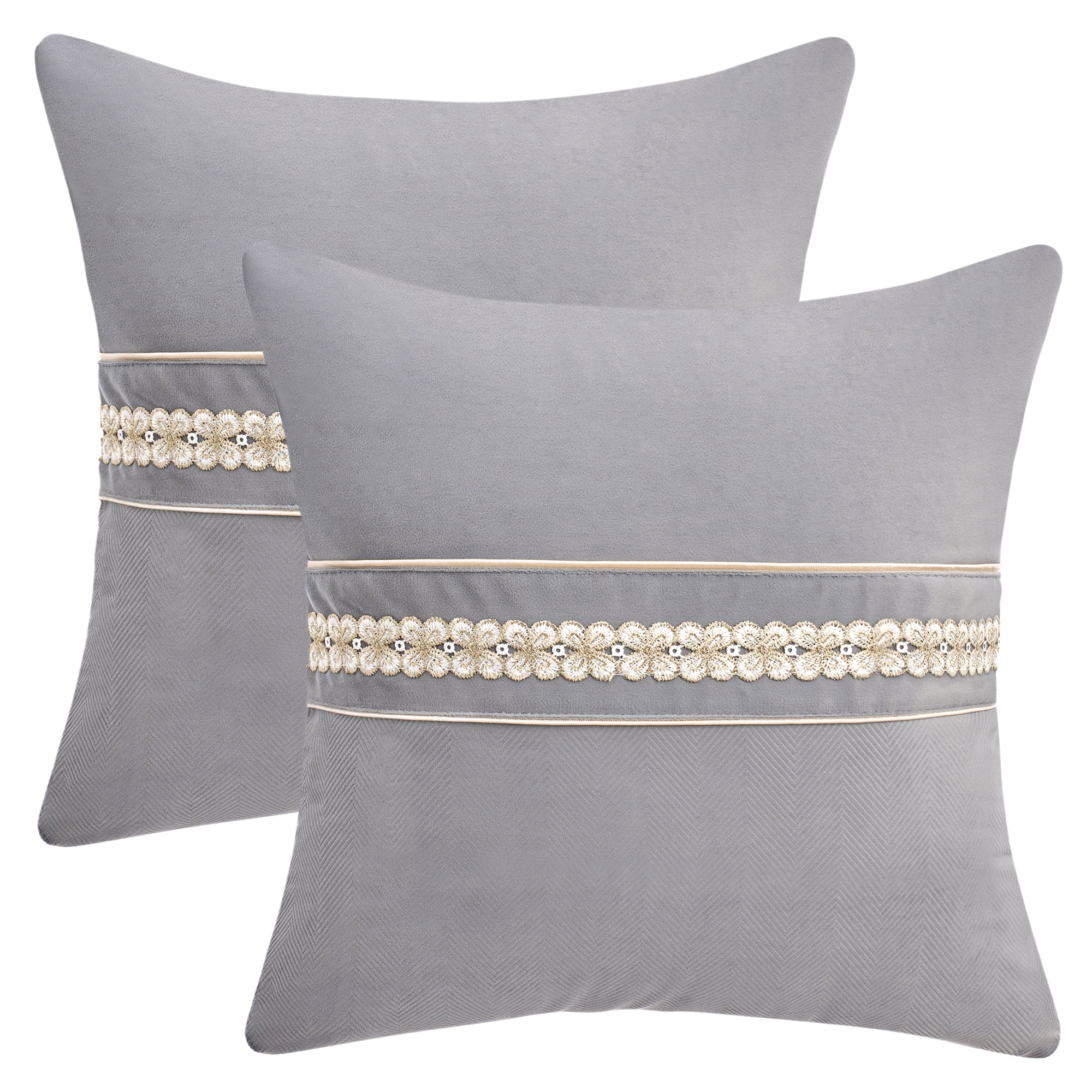 Unique Bargains Set of 2 Soft Throw Pillow Covers with Cute Embroidery Grey