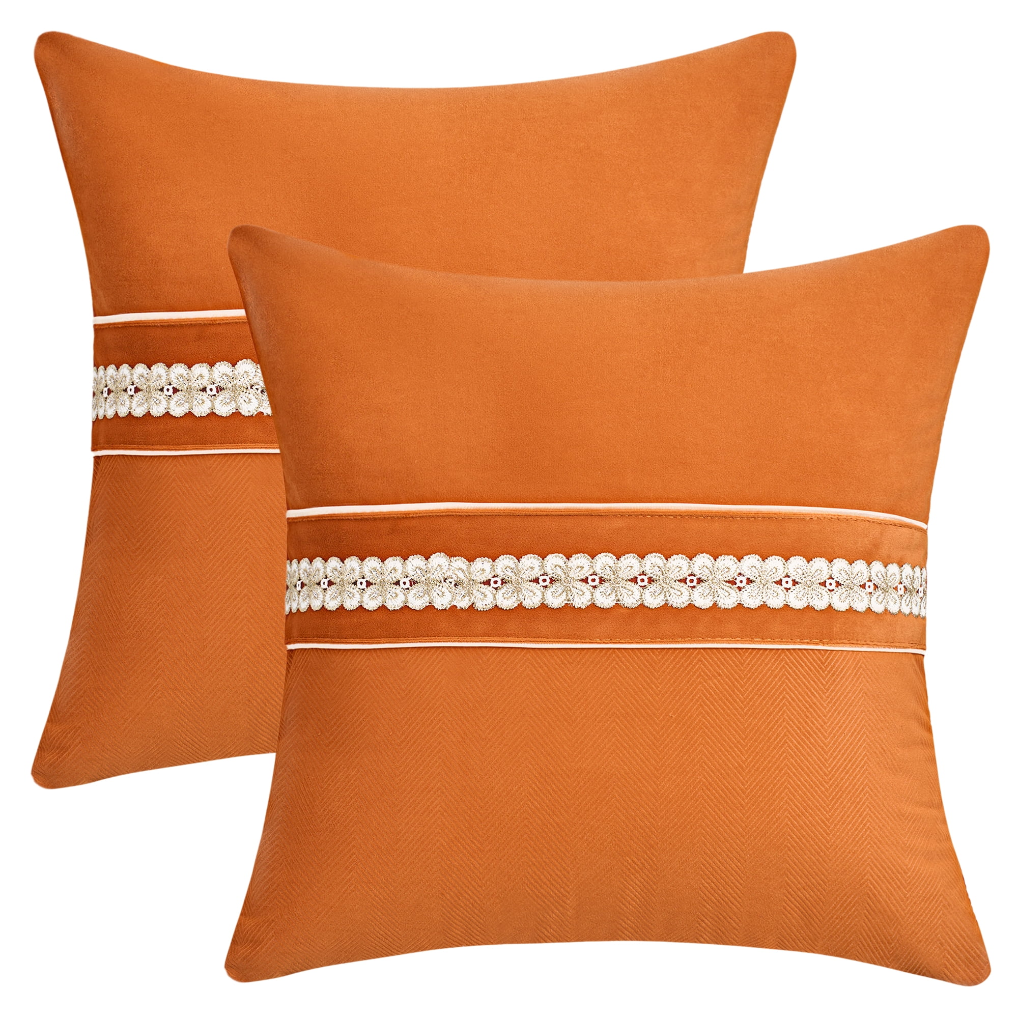 Unique Bargains Set of 2 Soft Throw Pillow Covers with Cute Embroidery Orange