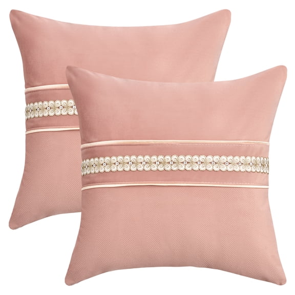 Unique Bargains Set of 2 Soft Throw Pillow Covers with Cute Embroidery Pink