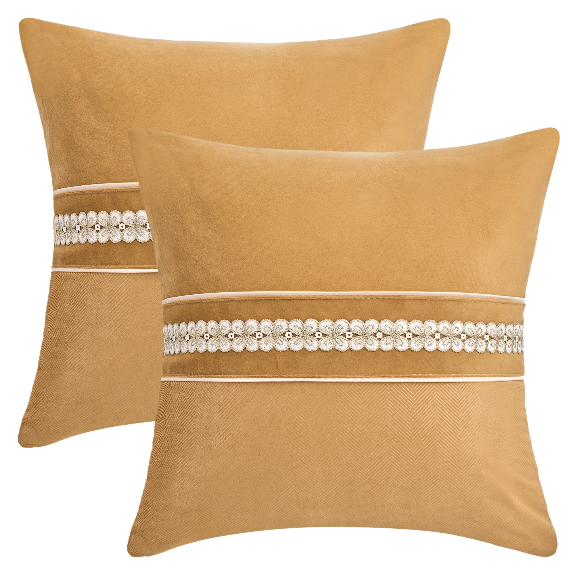 Unique Bargains Set of 2 Soft Throw Pillow Covers with Cute Embroidery Yellow