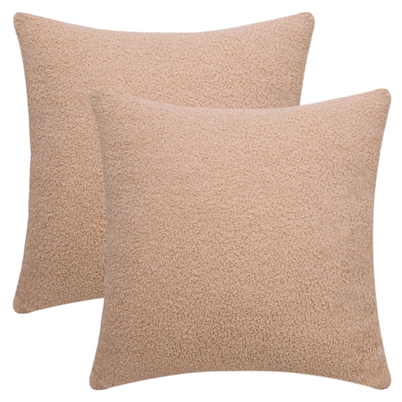 Unique Bargains Set of 2 Solid Soft Cushion Pillow Covers Light Brown 18" x 18"