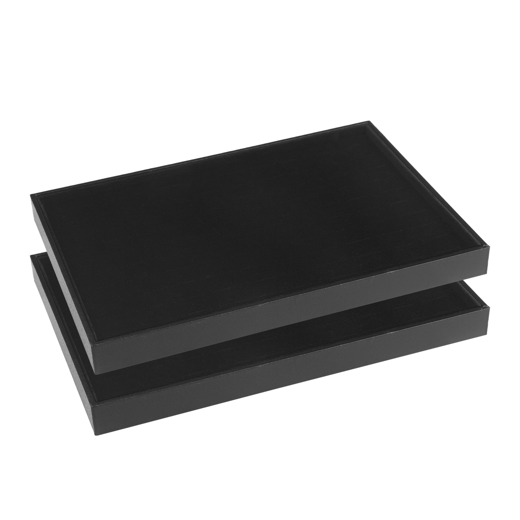 Unique Bargains Set of 2 Stackable Jewelry Boxes Organizer Trays with Removable Dividers Black Ring Tray
