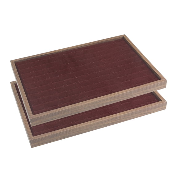 Unique Bargains Set of 2 Stackable Jewelry Organizer Trays with Removable Dividers Brown-Ring Tray