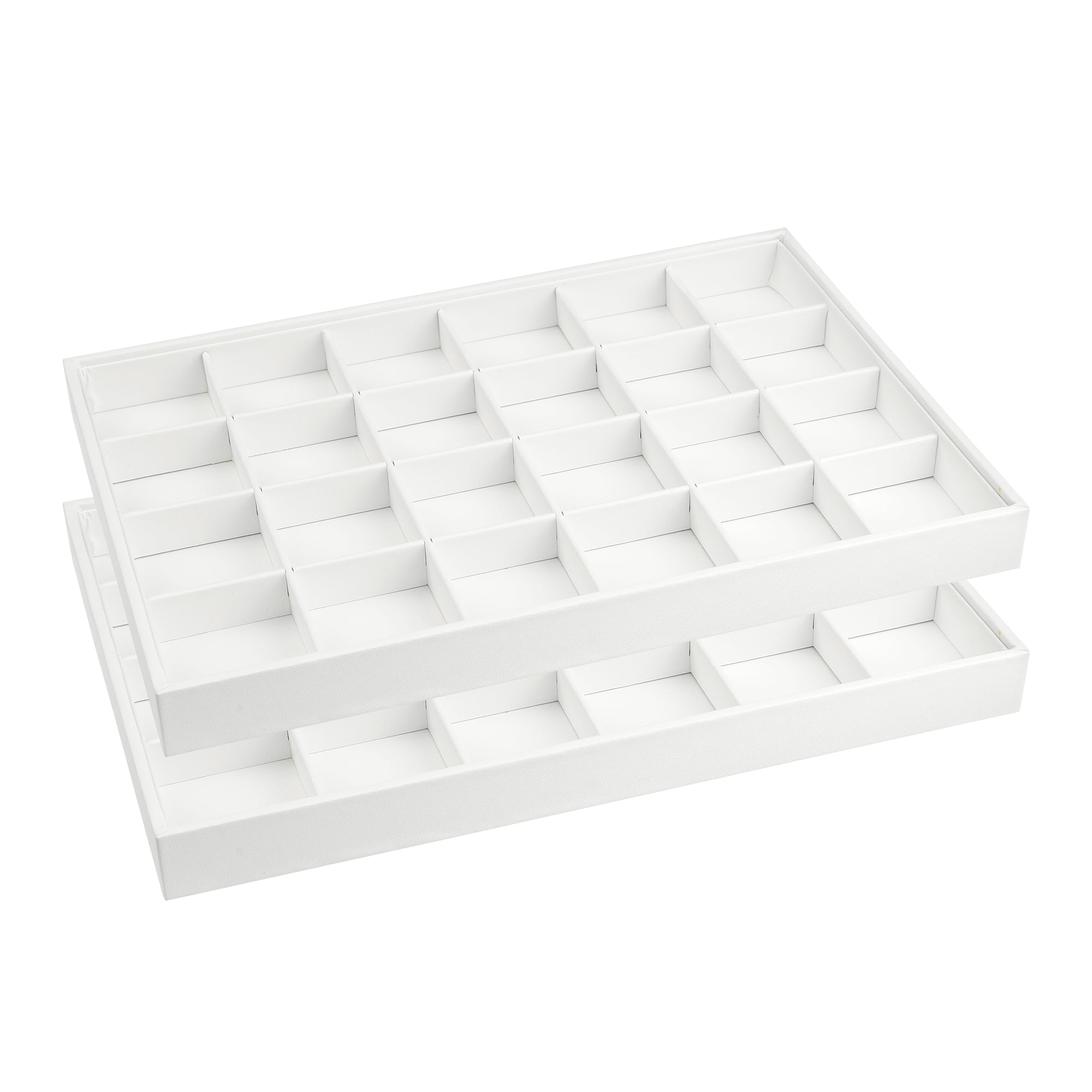 Unique Bargains Set of 2 Stackable Jewelry Organizers Trays with Removable Dividers White-24 Grid Tray