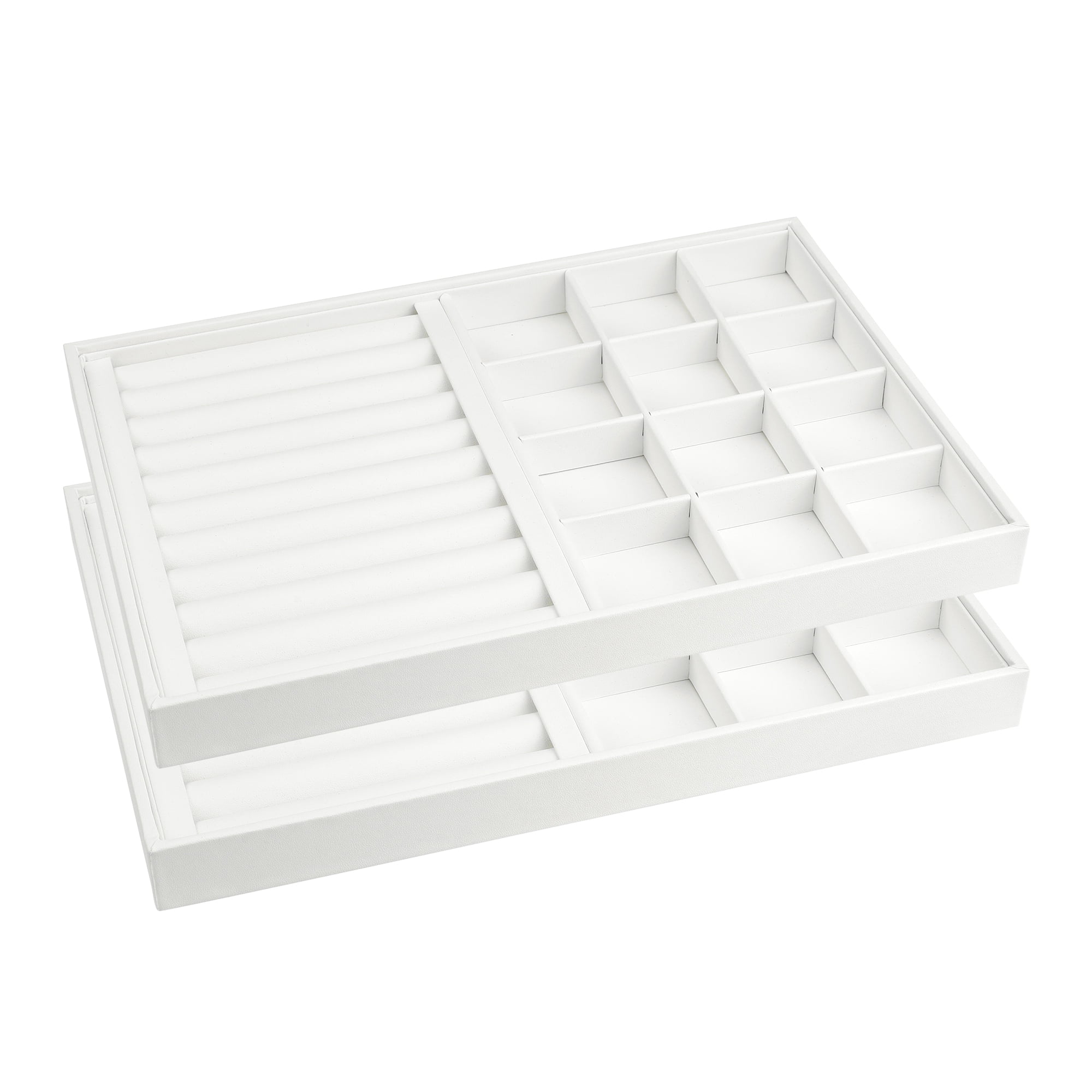Unique Bargains Set of 2 Stackable Jewelry Organizers Trays with Removable Dividers White