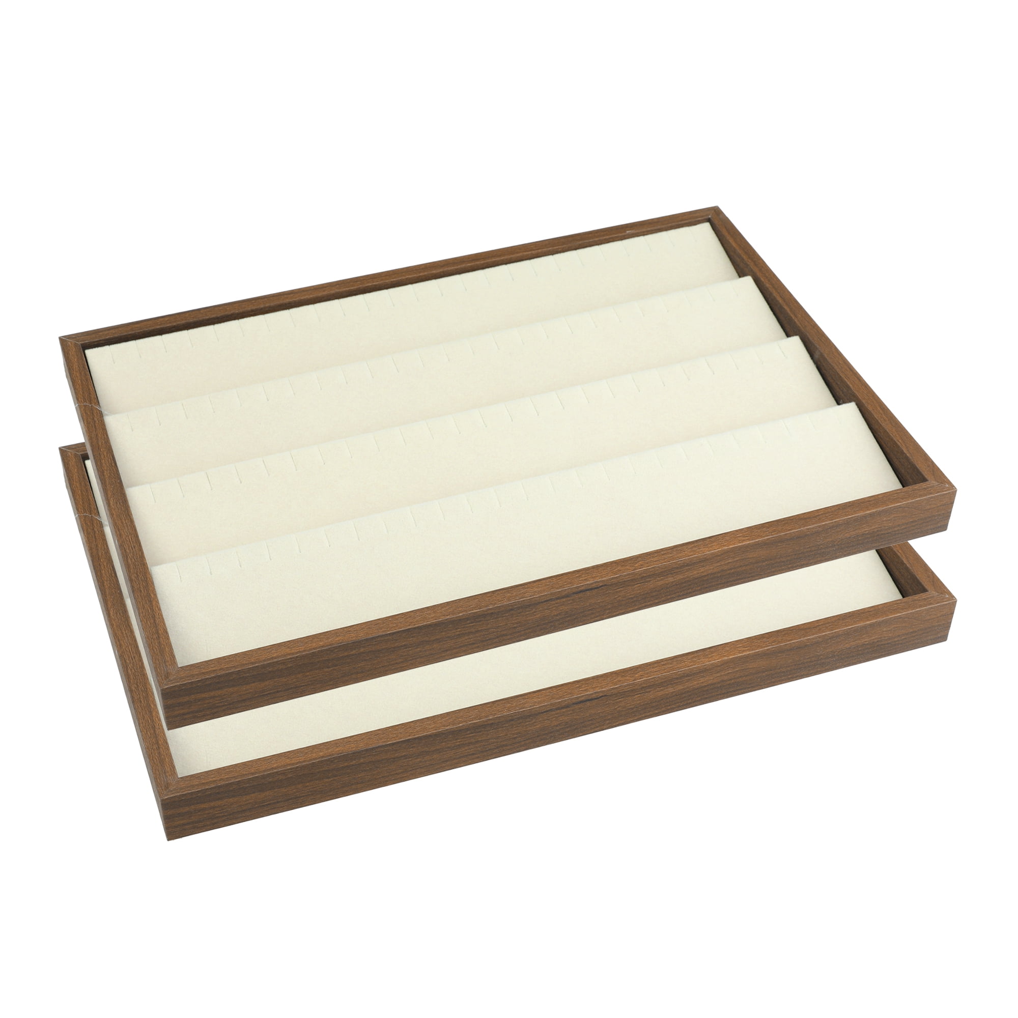 Unique Bargains Set of 2 Stackable Velvet Jewelry Organizer Trays with Removable Dividers Brown-Earrings Tray