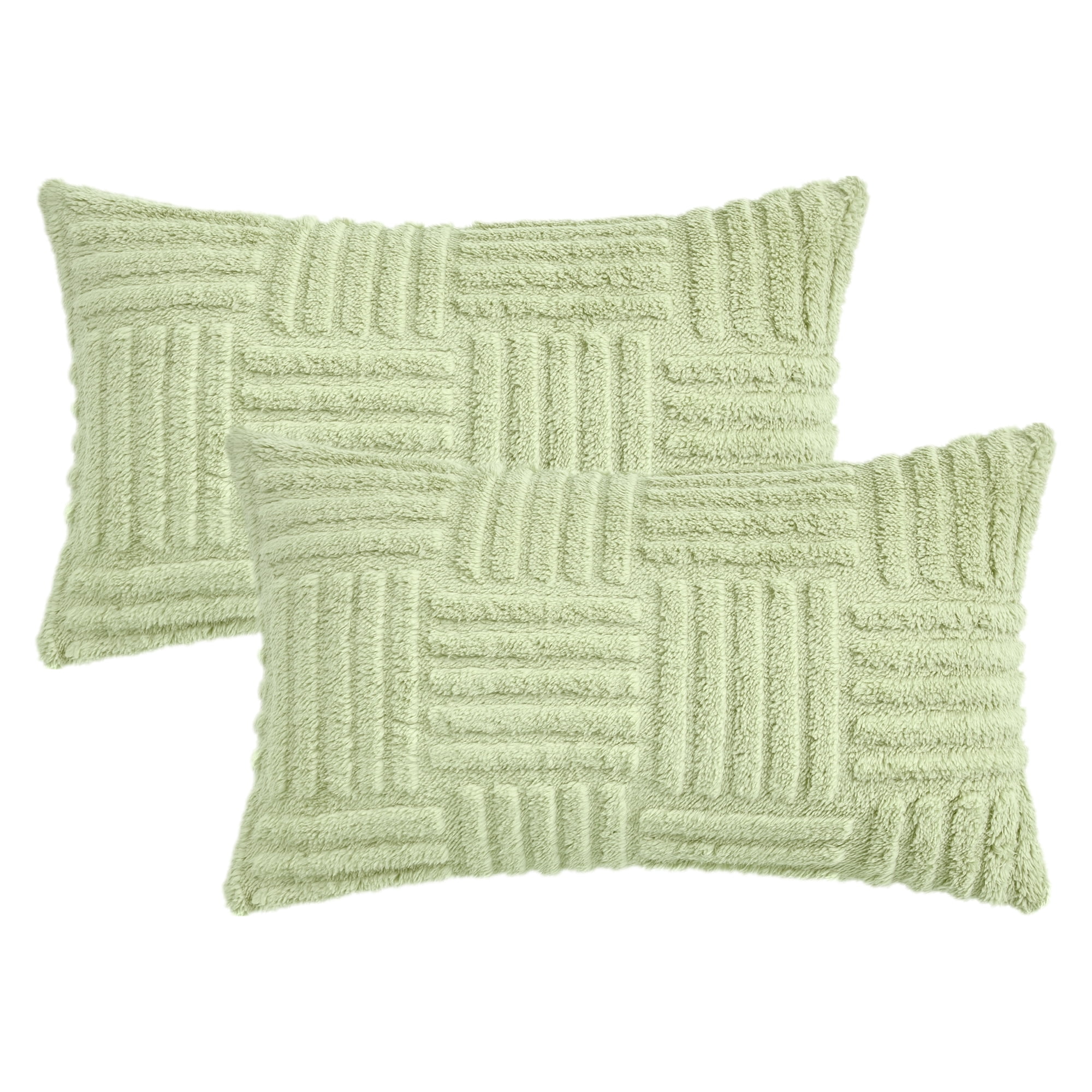 Unique Bargains Set of 2 Striped Soft Decorative Couch Pillow Cases Green 12" x 20"