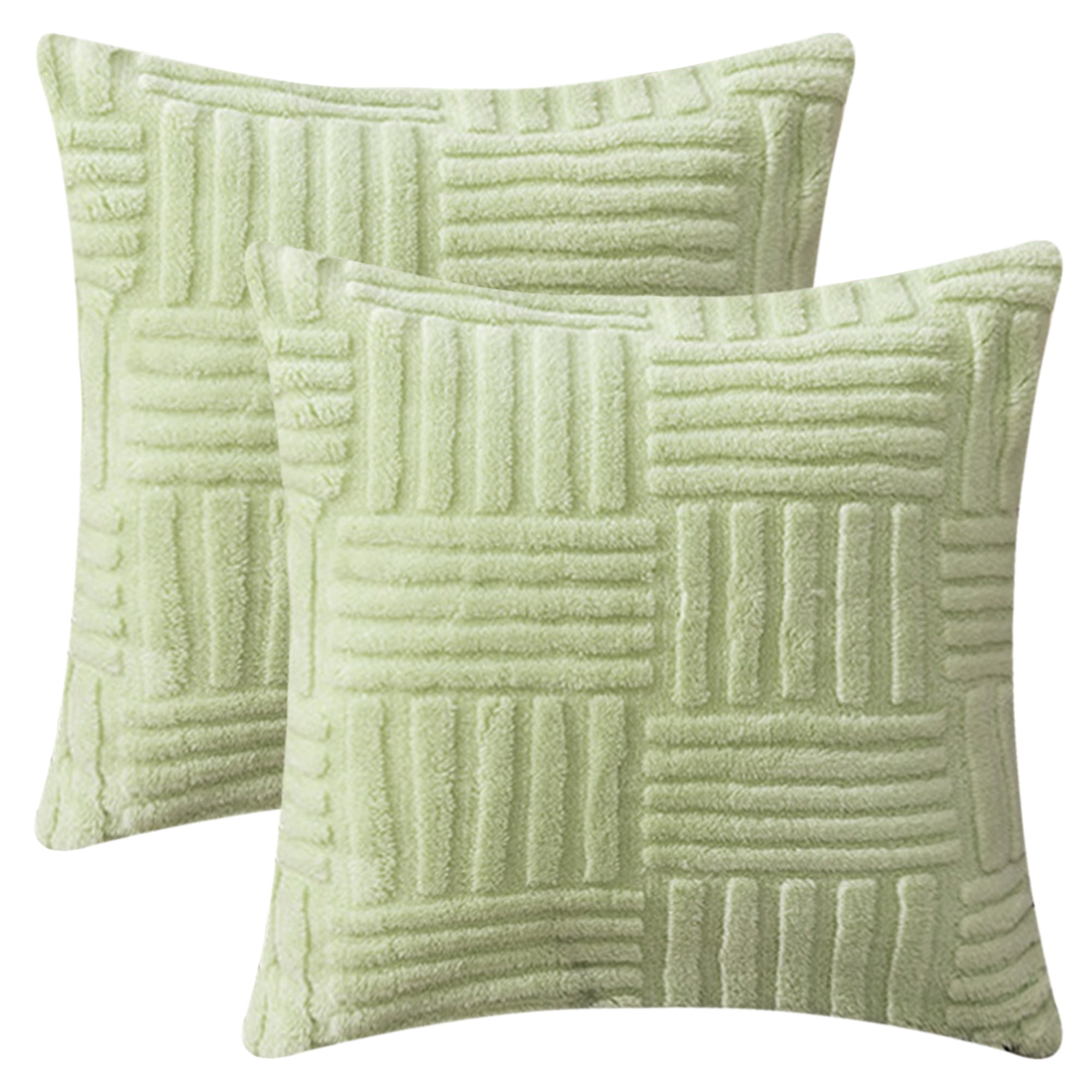 Unique Bargains Set of 2 Striped Soft Decorative Couch Pillow Cases Green 20" x 20"
