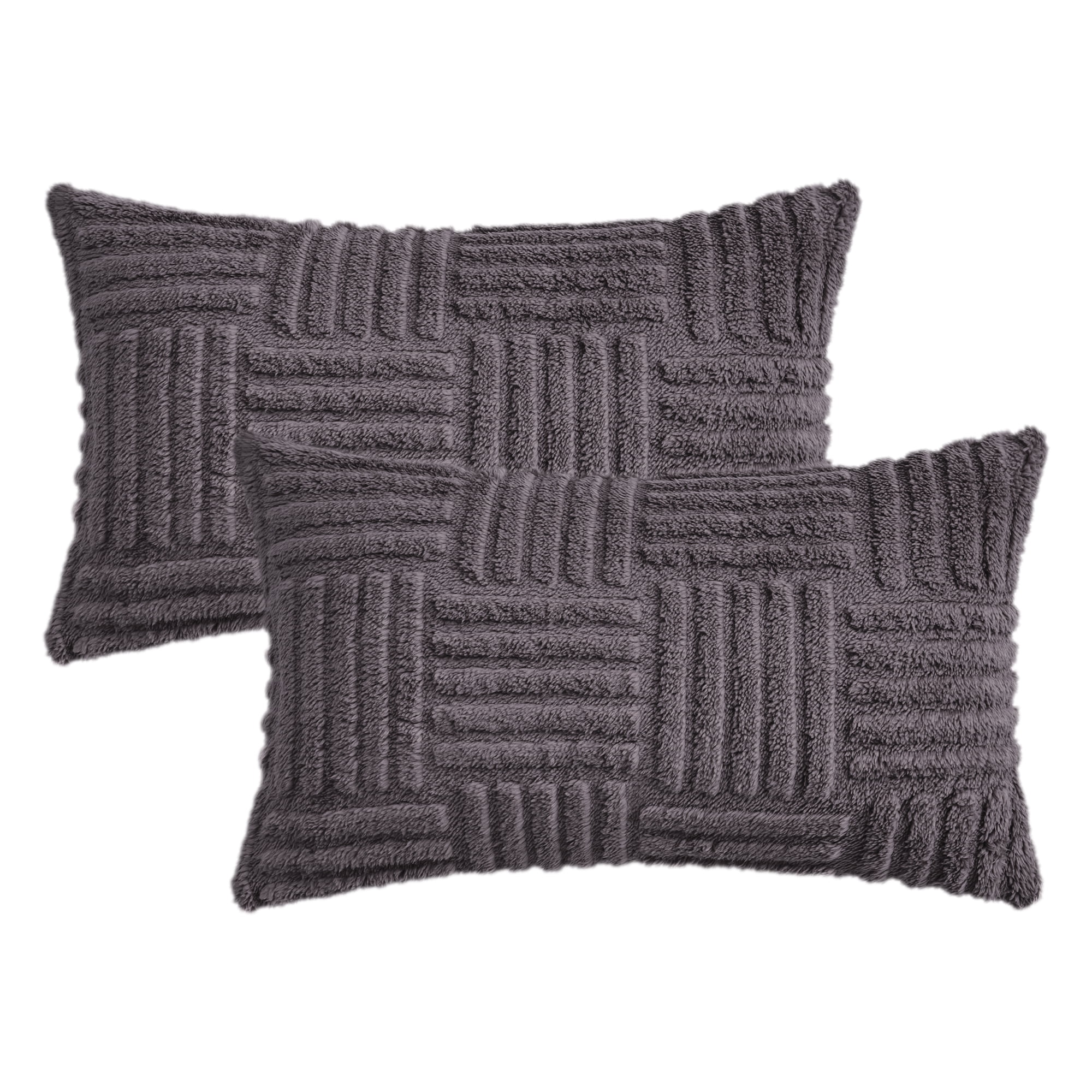 Unique Bargains Set of 2 Striped Soft Decorative Couch Pillow Cases Grey 12" x 20"