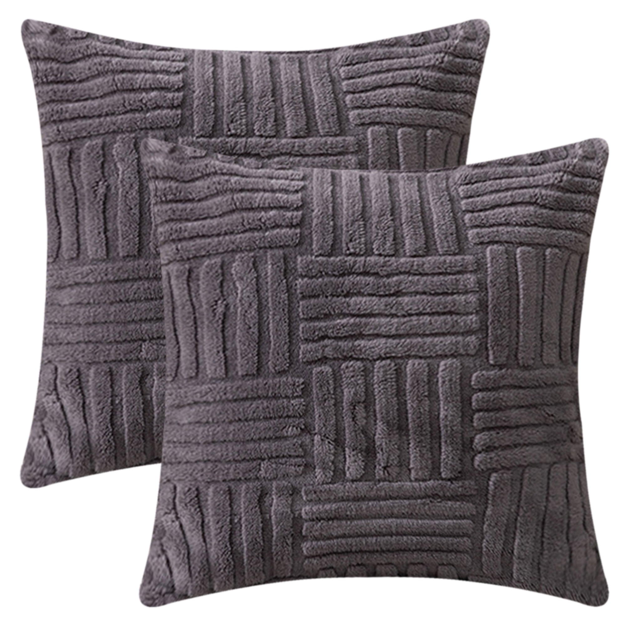 Unique Bargains Set of 2 Striped Soft Decorative Couch Pillow Cases Grey 18" x 18"