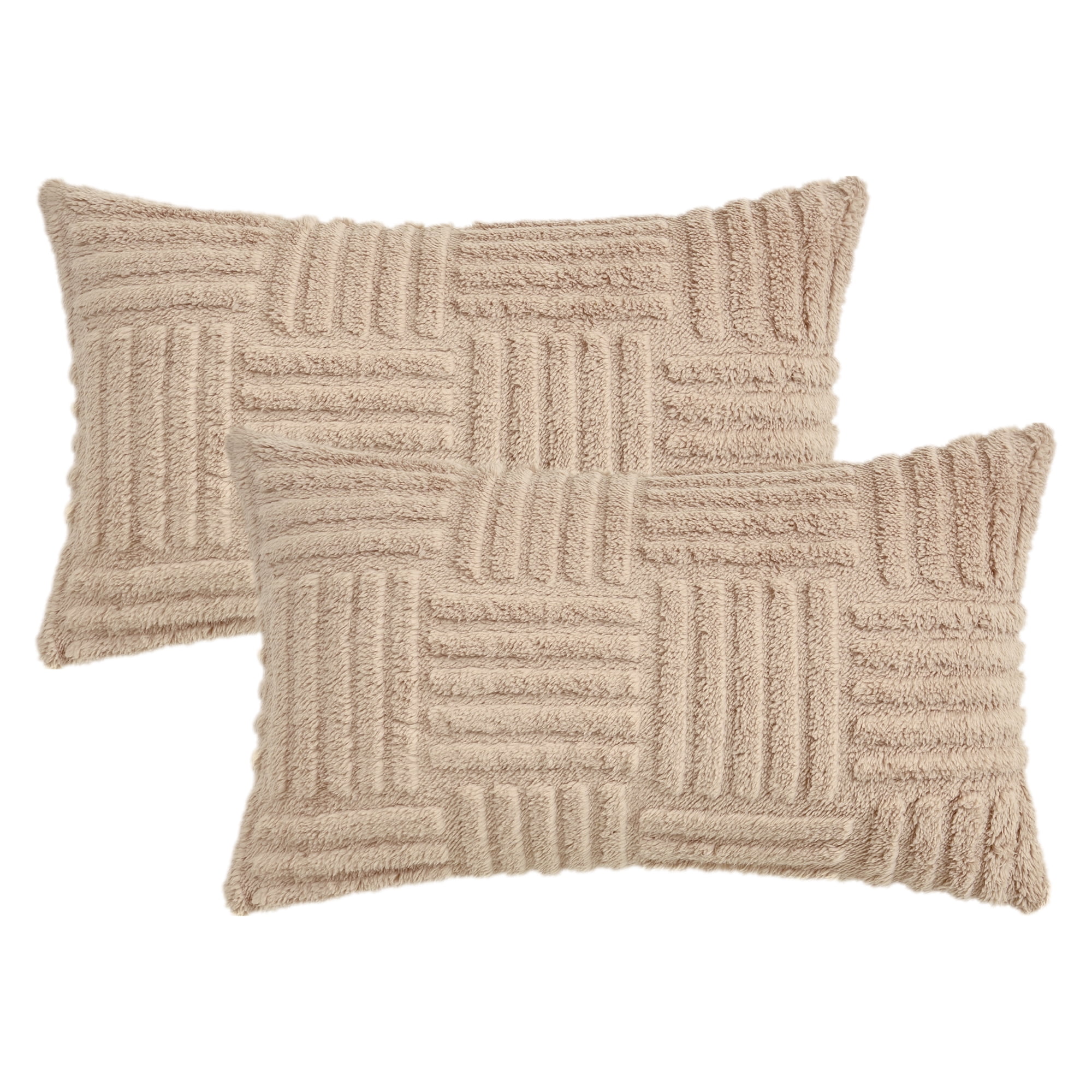 Unique Bargains Set of 2 Striped Soft Decorative Couch Pillow Cases Khaki 12" x 20"