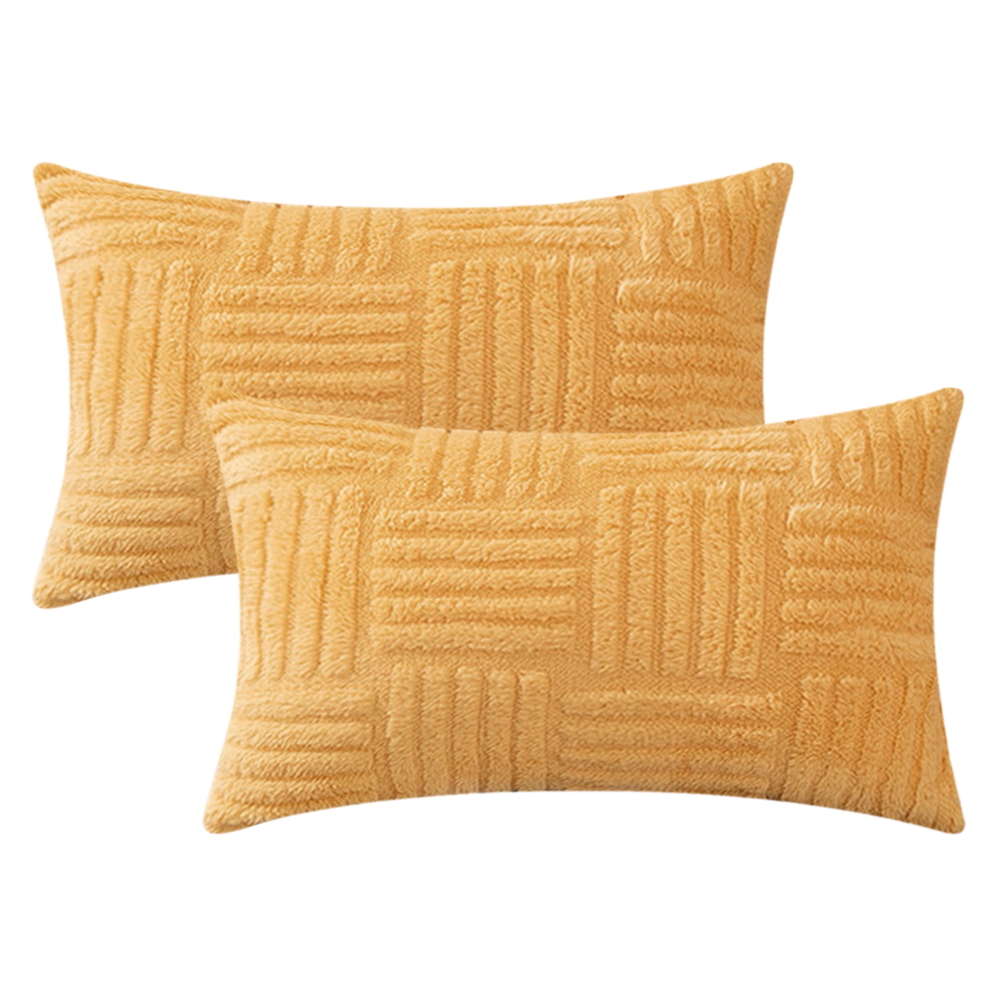 Unique Bargains Set of 2 Striped Soft Decorative Couch Pillow Cases Yellow 12" x 20"
