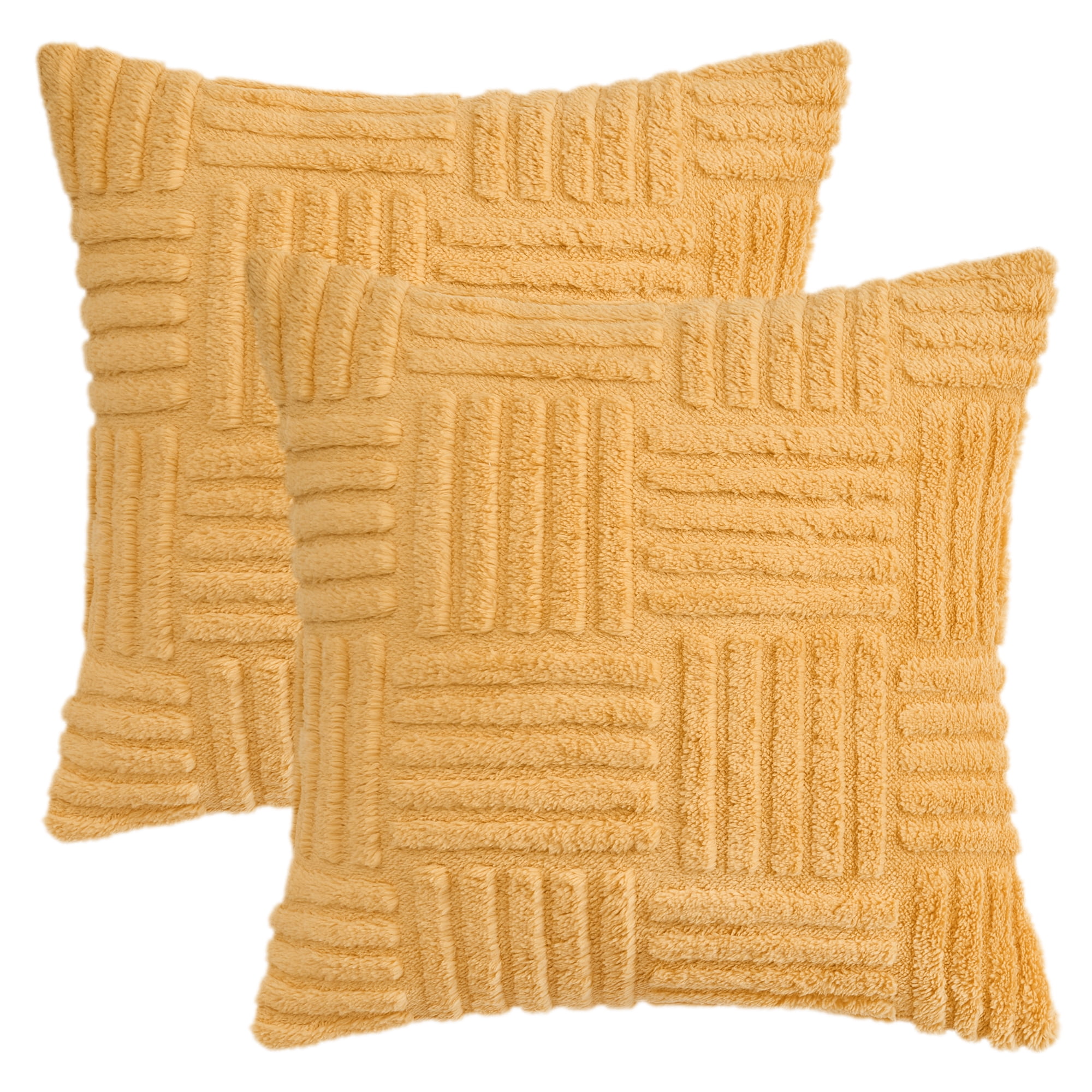 Unique Bargains Set of 2 Striped Soft Decorative Couch Pillow Cases Yellow 20" x 20"