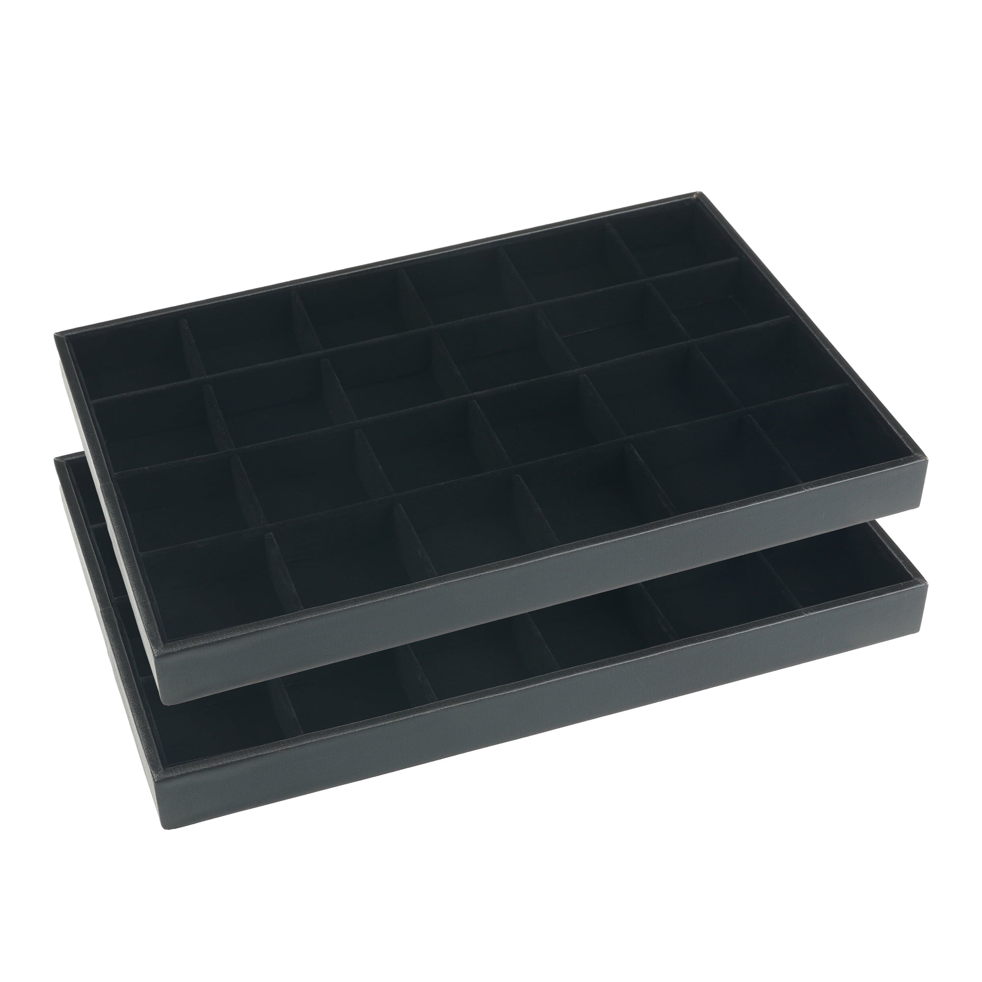 Unique Bargains Set of 2 Velvet Jewelry Boxes Organizer Trays with Removable Dividers Black 24 Grid Tray