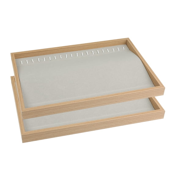 Unique Bargains Set of 2 Wood Jewelry Trays for Drawers Stackable Girls' Jewelry Organizer Light Brown-Necklace Tray
