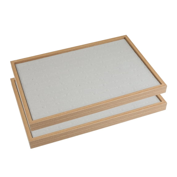 Unique Bargains Set of 2 Wood Jewelry Trays for Drawers Stackable Girls' Jewelry Organizer Light Brown-Ring Tray