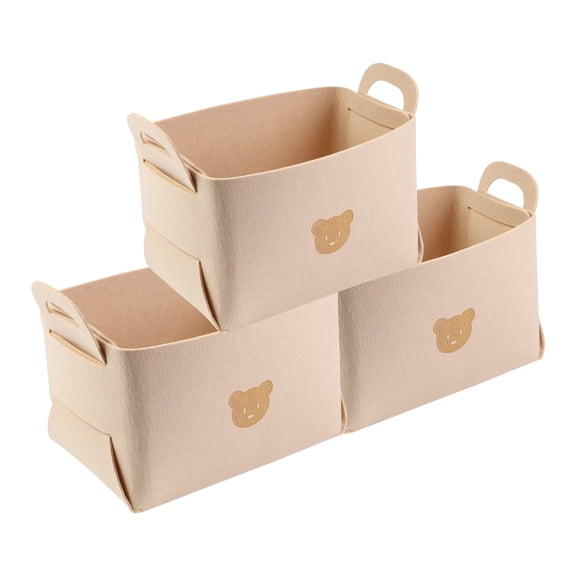 Unique Bargains Set of 3 Collapsible Storage Bins Beige 9.8*7.1*5.9in