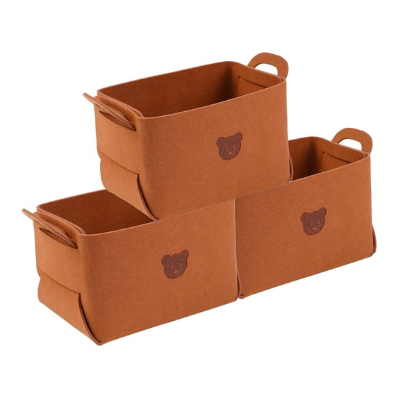 Unique Bargains Set of 3 Collapsible Storage Bins Brown 7.1*5.1*4.3in