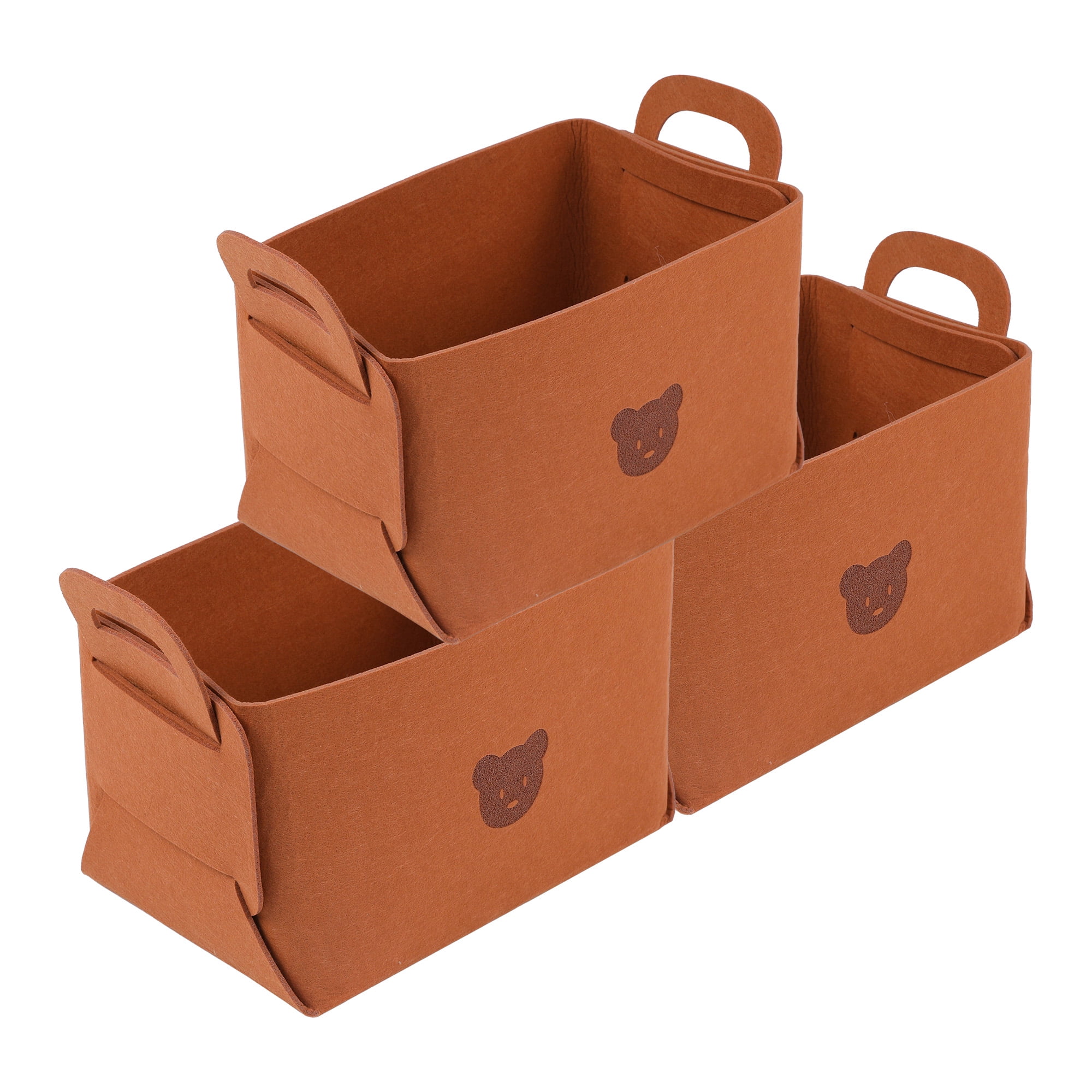 Unique Bargains Set of 3 Collapsible Storage Bins Brown 9.8*7.1*5.9in