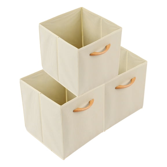 Unique Bargains Set of 3 Fabric Closet Organizers with Handles Beige 11*11*11in