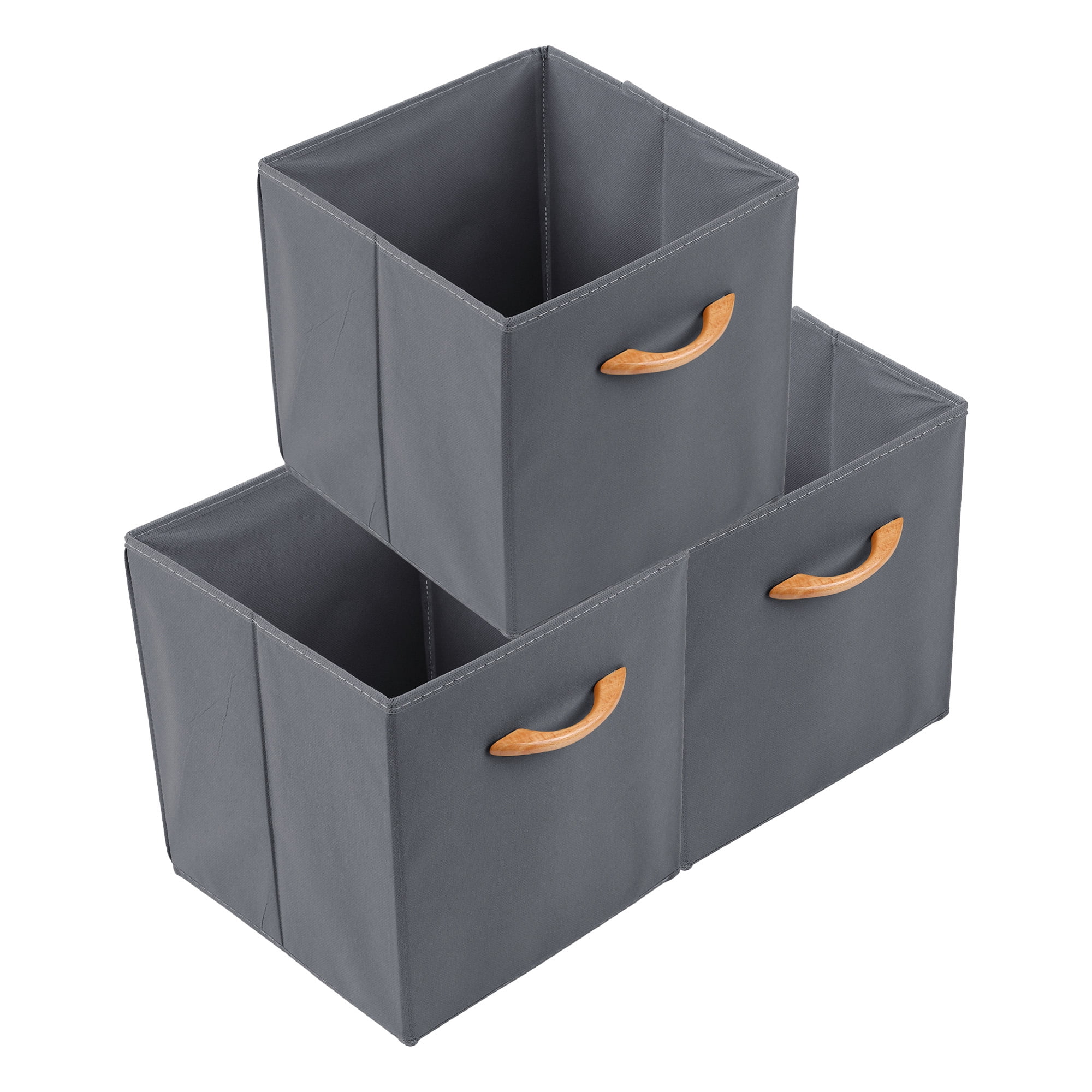 Unique Bargains Set of 3 Fabric Closet Organizers with Handles Gray 11*11*11in