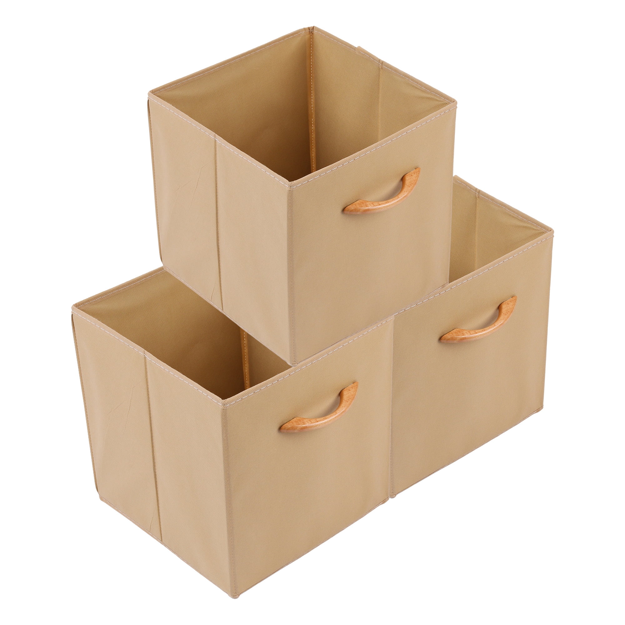 Unique Bargains Set of 3 Fabric Closet Organizers with Handles Khaki 11*11*11in