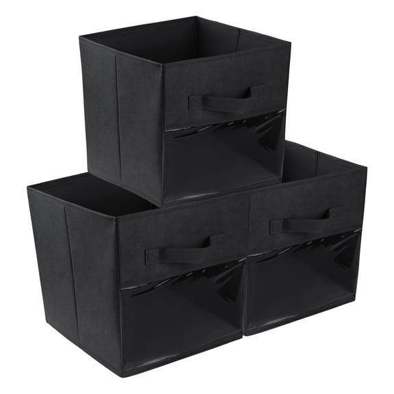 Unique Bargains Set of 3 Fabric Storage Bins with Handle for Organizing Clothes Black
