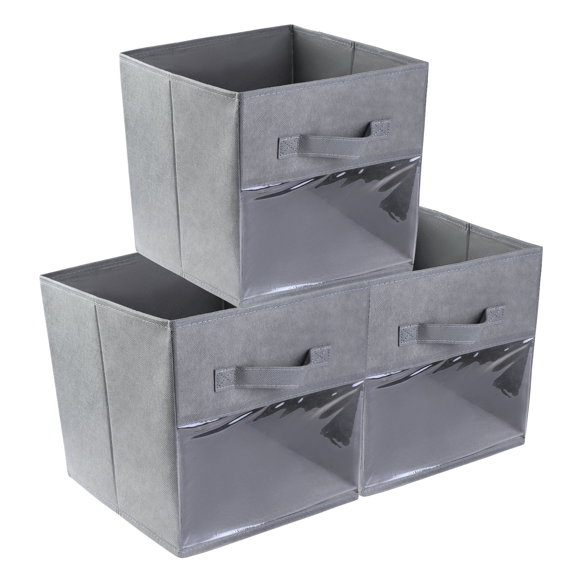 Unique Bargains Set of 3 Fabric Storage Bins with Handle for Organizing Clothes Gray