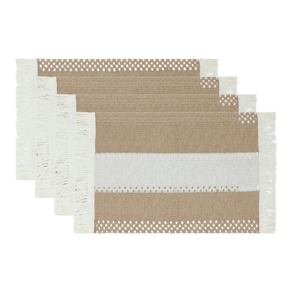 Unique Bargains Set of 4 Farmhouse Placemats for Dining Table Decor Brown-White