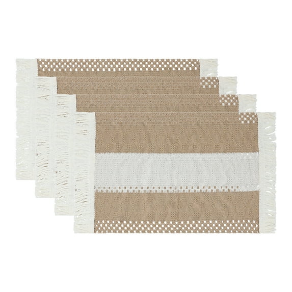 Unique Bargains Set of 4 Farmhouse Placemats for Dining Table Decor Brown-White