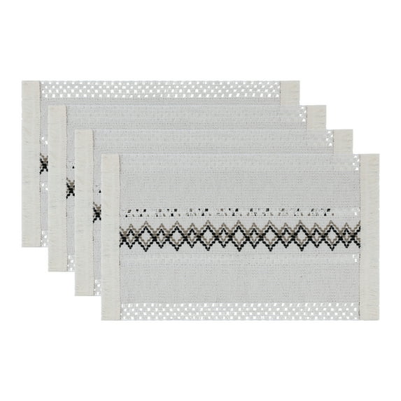 Unique Bargains Set of 4 Farmhouse Placemats for Dining Table Decor White-Black