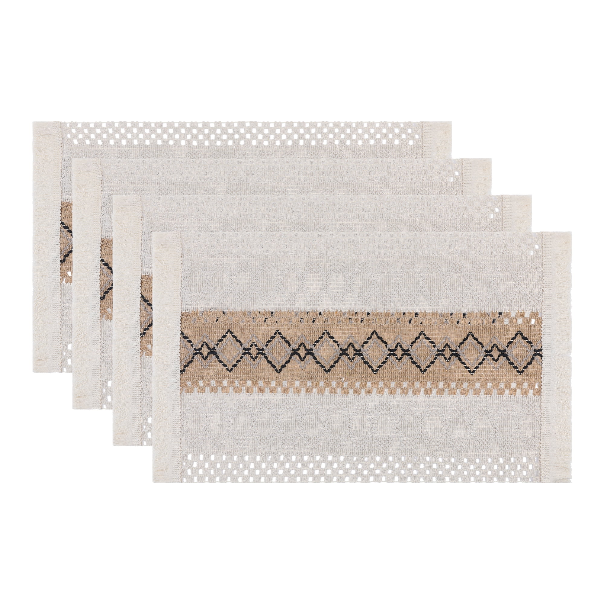 Unique Bargains Set of 4 Farmhouse Placemats for Dining Table Decor White-Brown-Black