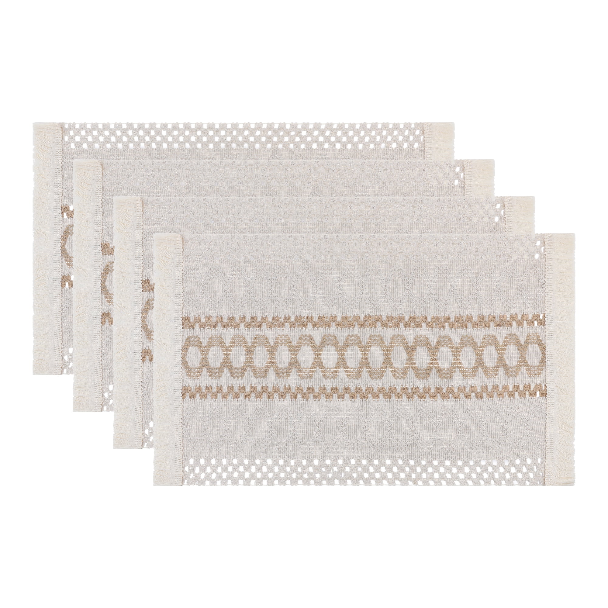 Unique Bargains Set of 4 Farmhouse Placemats for Dining Table Decor White-Brown