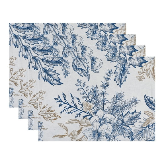 Unique Bargains Set of 4 Farmhouse Polyester Placemats for Dining Table Decor Blue-Brown