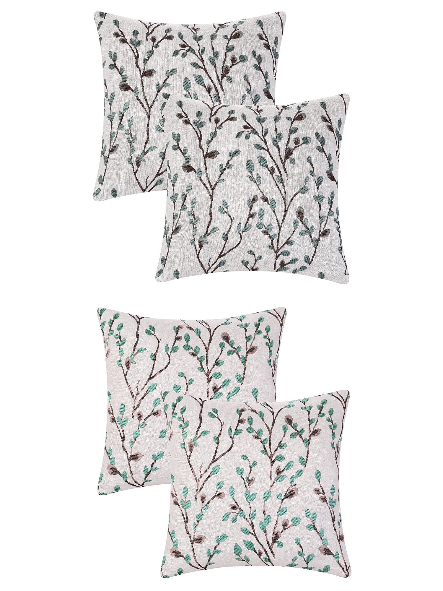 Unique Bargains Set of 4 Floral Pattern Throw Pillow Cover Home Decor Pillowcases for Sofa Blue Flower/Green Flower 18" x 18"